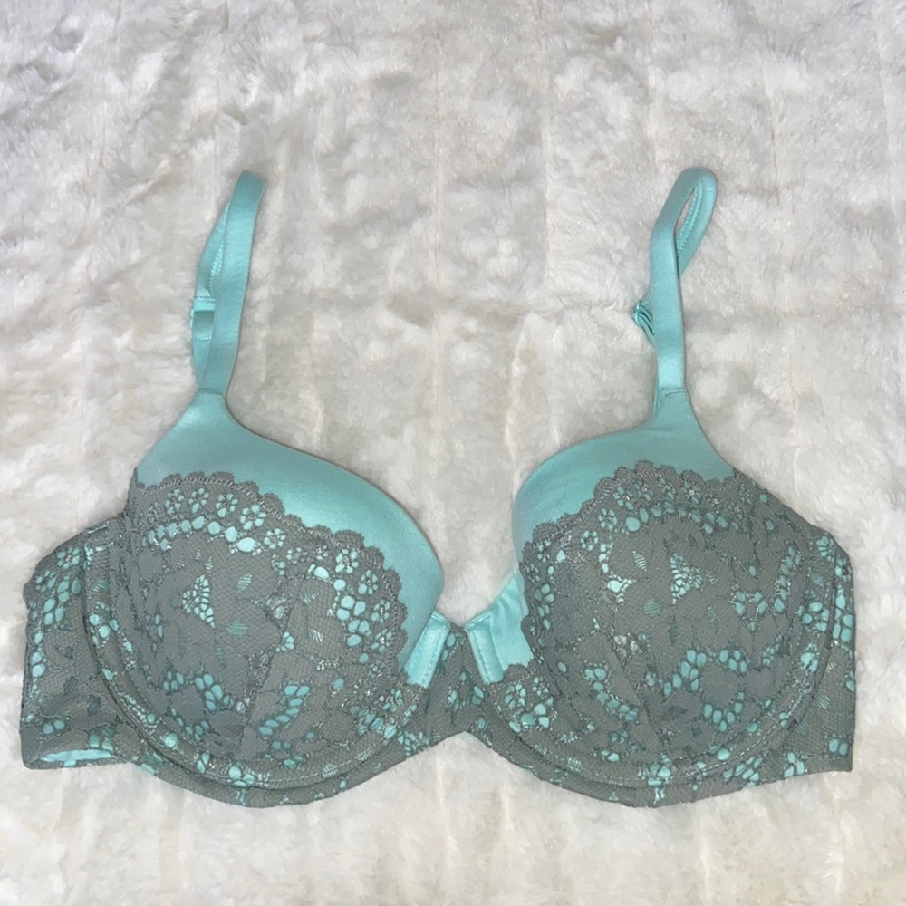 Body By VICTORIA'S SECRET VS Lined Demi Bra Lace Underwired Mint Green Gray  32D